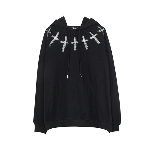 Cross Rhinestone Print Hooded Sweater Men