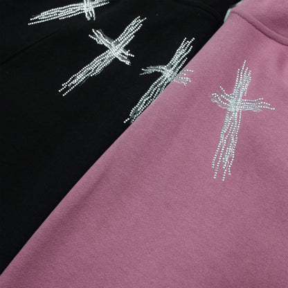 Cross Rhinestone Print Hooded Sweater Men
