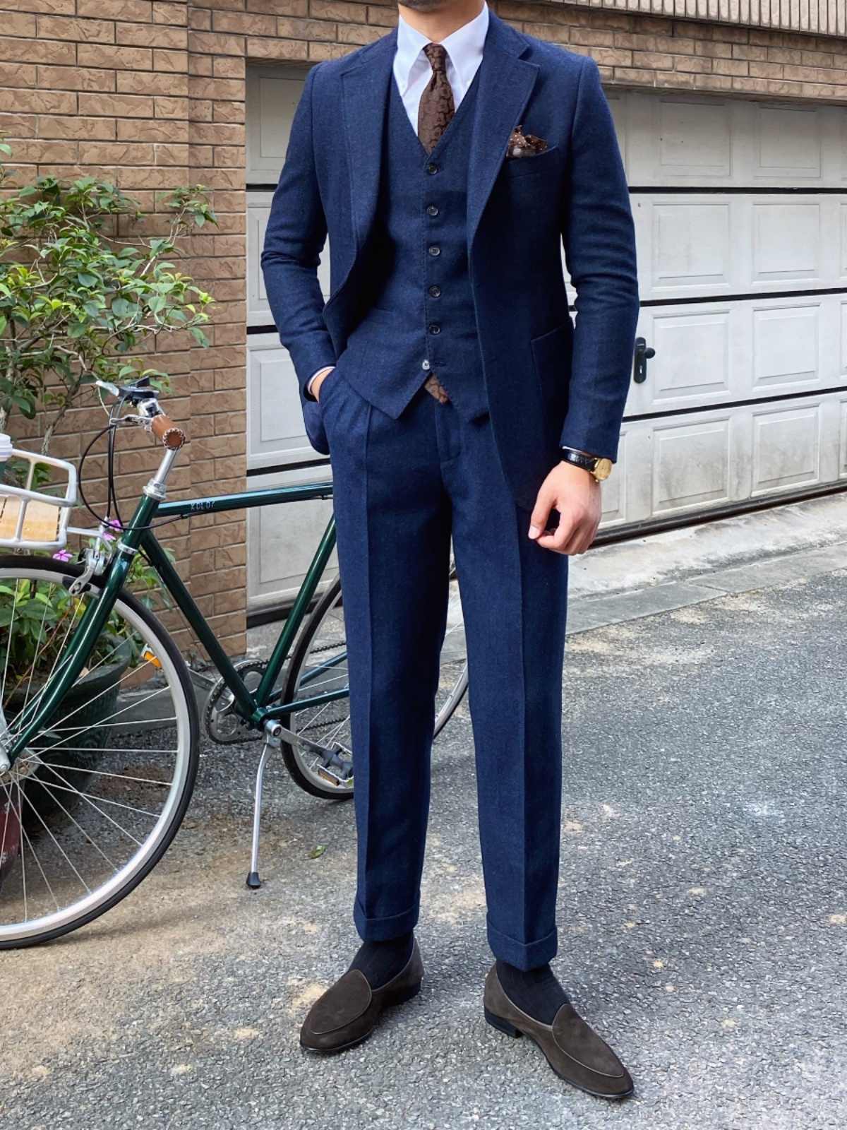 Autumn Winter Retro Herringbone Wool Slim Suits