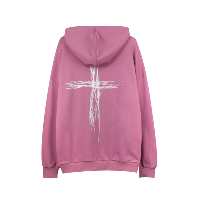 Cross Rhinestone Print Hooded Sweater Men