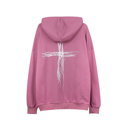 Cross Rhinestone Print Hooded Sweater Men