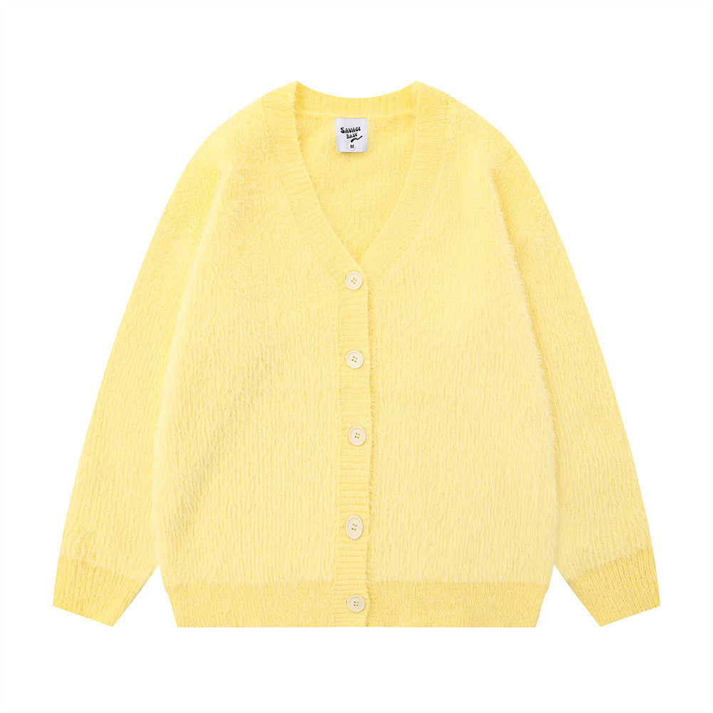 Solid Color Loose Cardigan Sweater Men