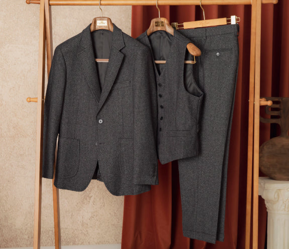 Autumn Winter Retro Herringbone Wool Slim Suits